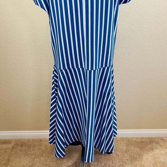 Zara blue and White Striped Zara Maxi Dress cut of shoulders size S boho coastal - Picture 16 of 16